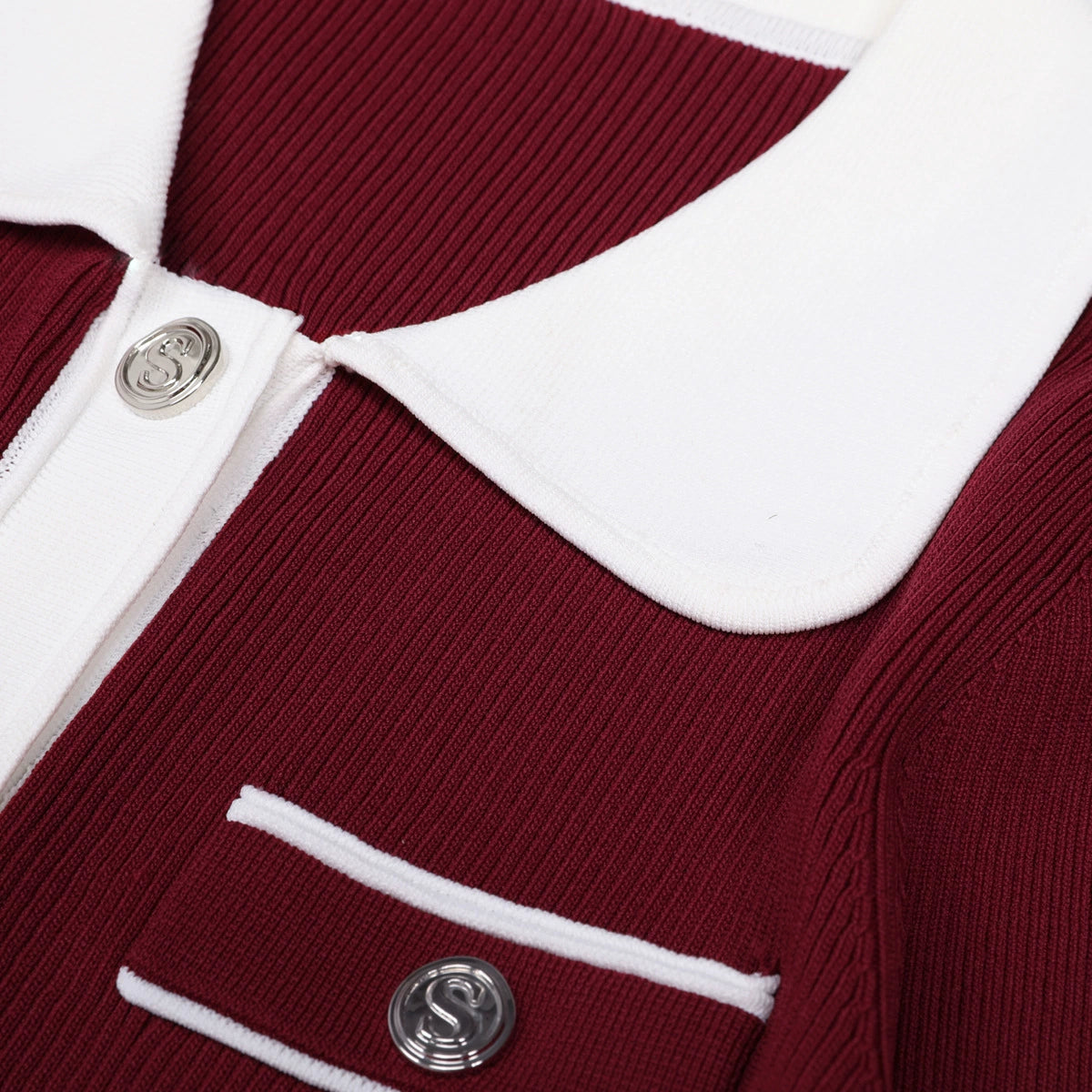 Judy Chic Button-Front Contrast Trim Knit Midi Dress