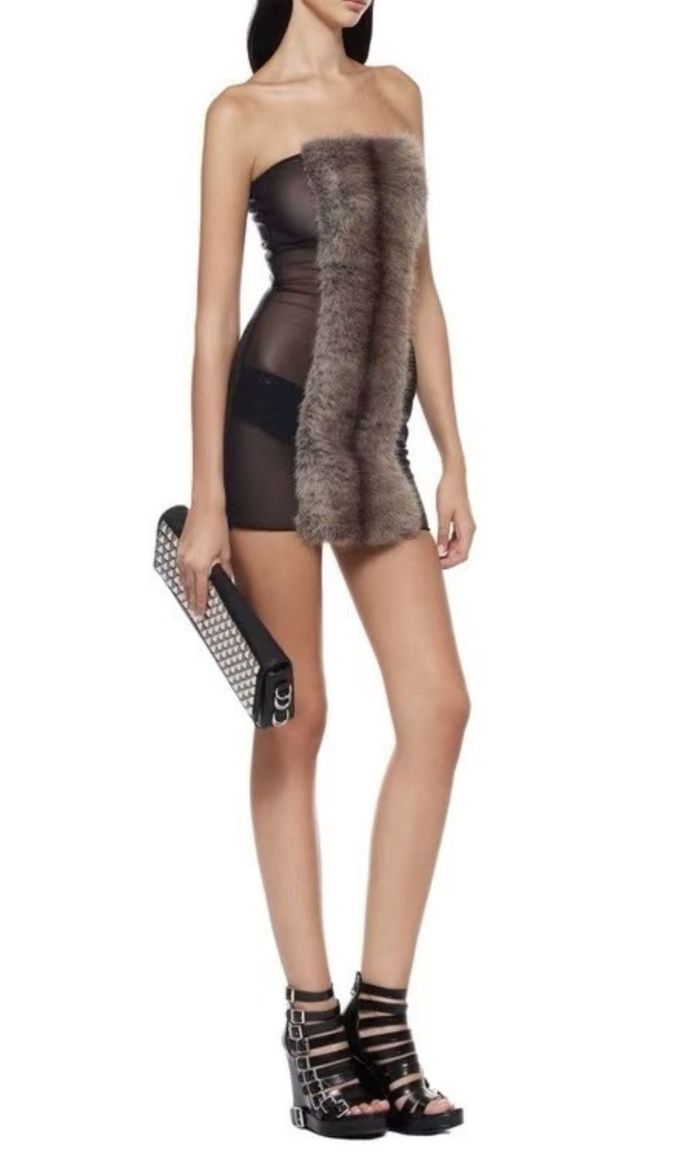 Inza Glamour Faux Fur Strapless Mini Dress - Daring Bodycon Party Dress