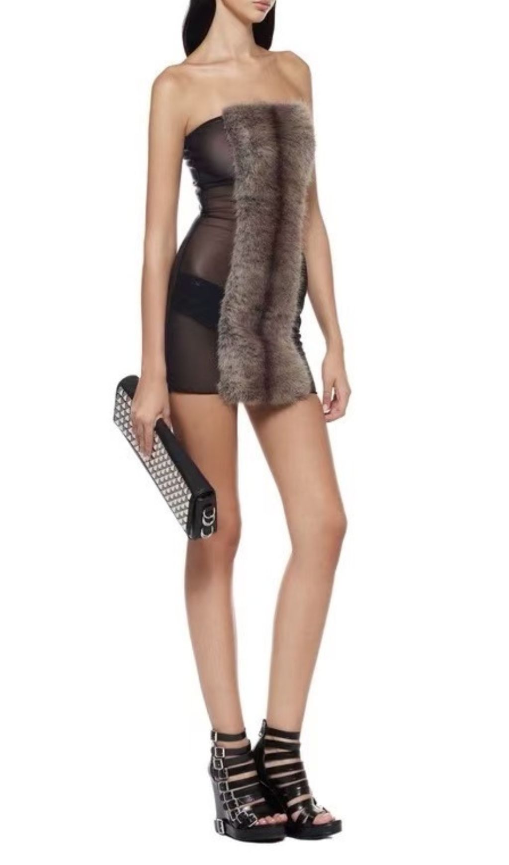 Inza Glamour Faux Fur Strapless Mini Dress - Daring Bodycon Party Dress