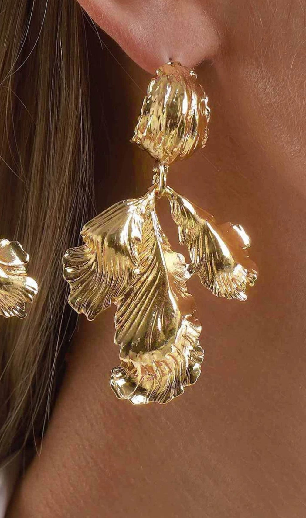 Joylyn Botanical Gold Leaf Statement Drop Earrings