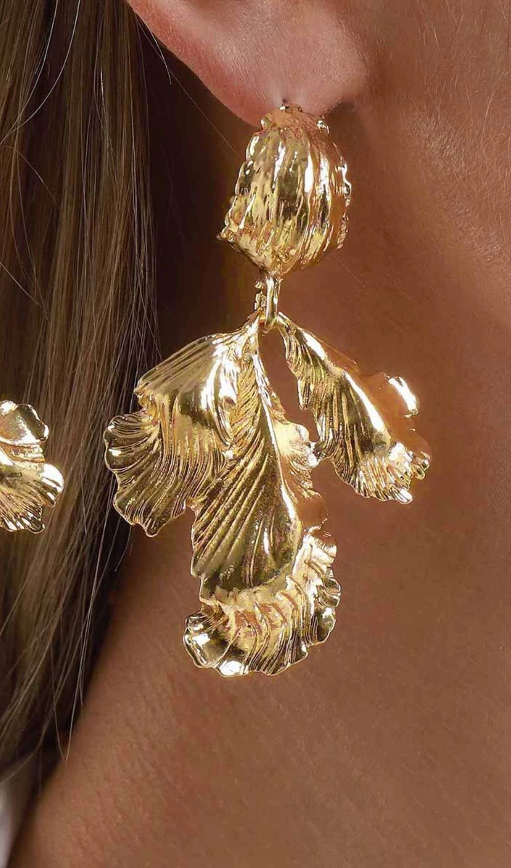 Joylyn Botanical Gold Leaf Statement Drop Earrings