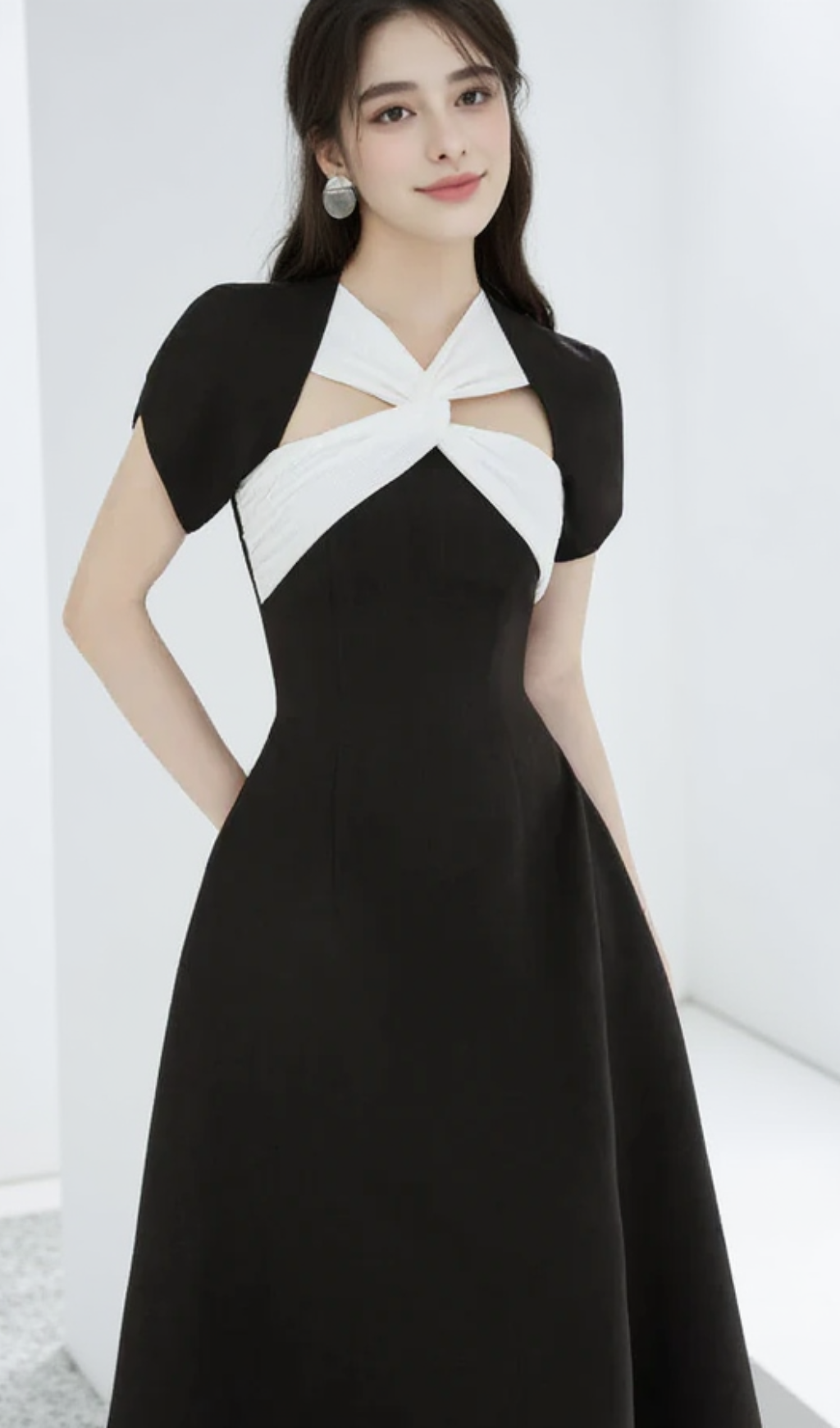 Andrea cut out a-line midi dress in black