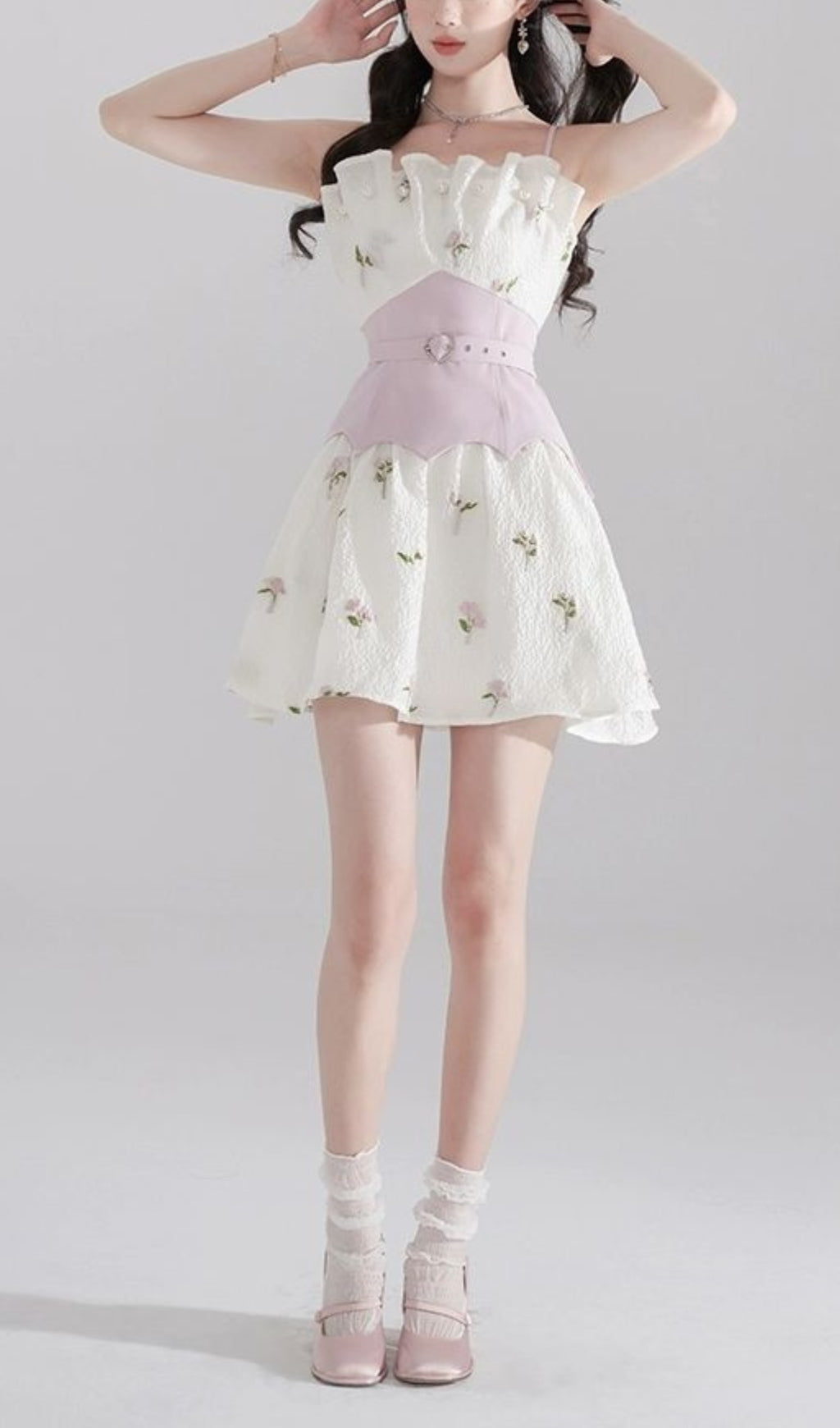 EMBROIDERED JACQUARD MINI DRESS IN WHITE