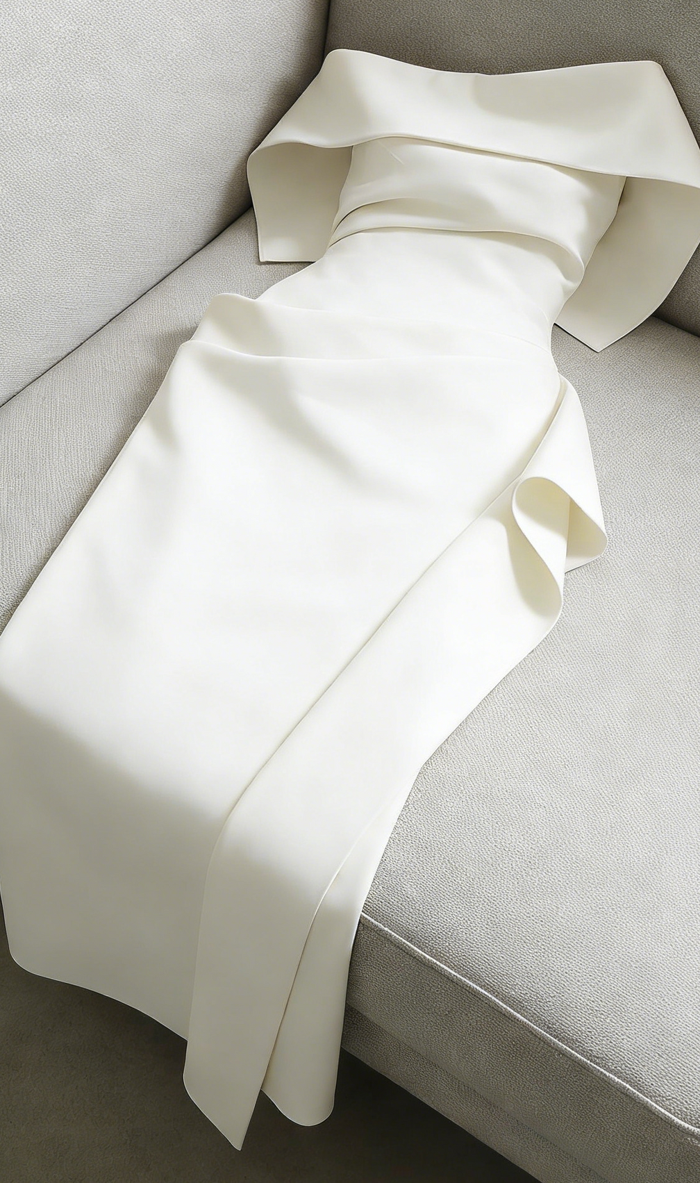 Arene Elegant White Off-Shoulder Asymmetrical Midi Dress | Formal Event Gown