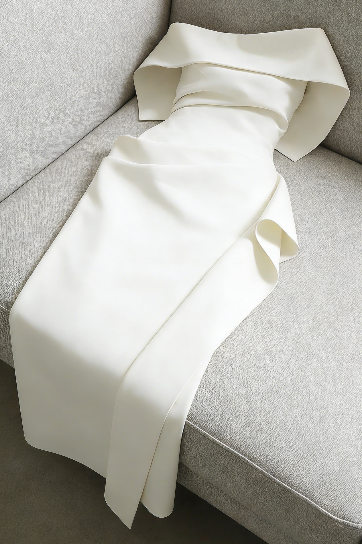 Arene Elegant White Off-Shoulder Asymmetrical Midi Dress | Formal Event Gown