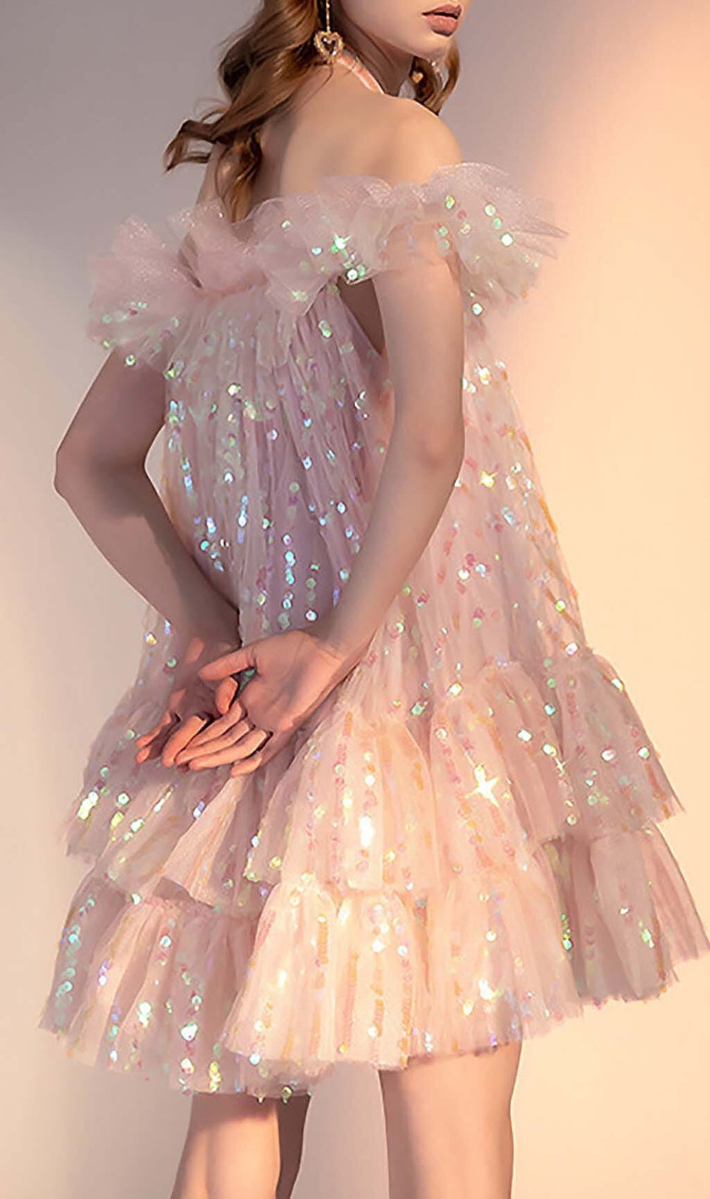 Halter Sequins Mini Dress In Pink