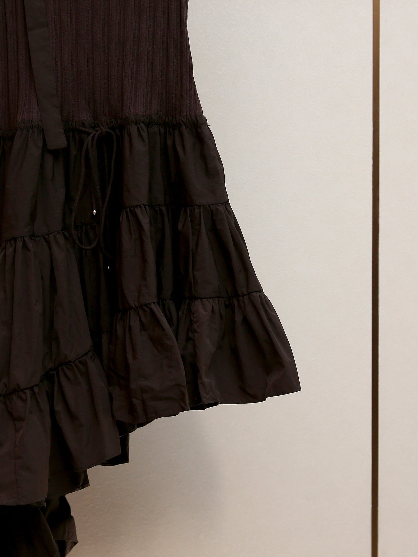 Chic Huong Brown Asymmetrical Tiered Knit Midi Dress