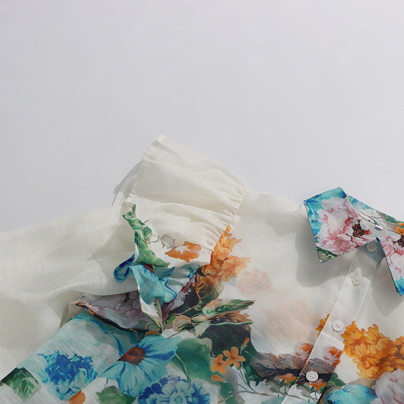 Janie Romantic Floral Ruffled Maxi Shirtdress with Belt