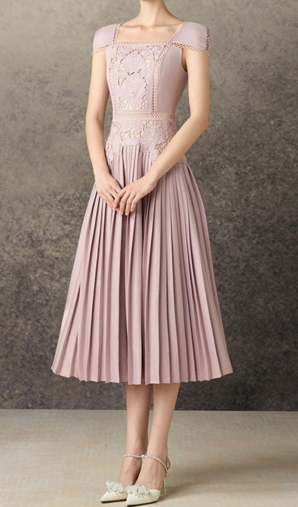 Hilda Flower Pleated Midi Dress