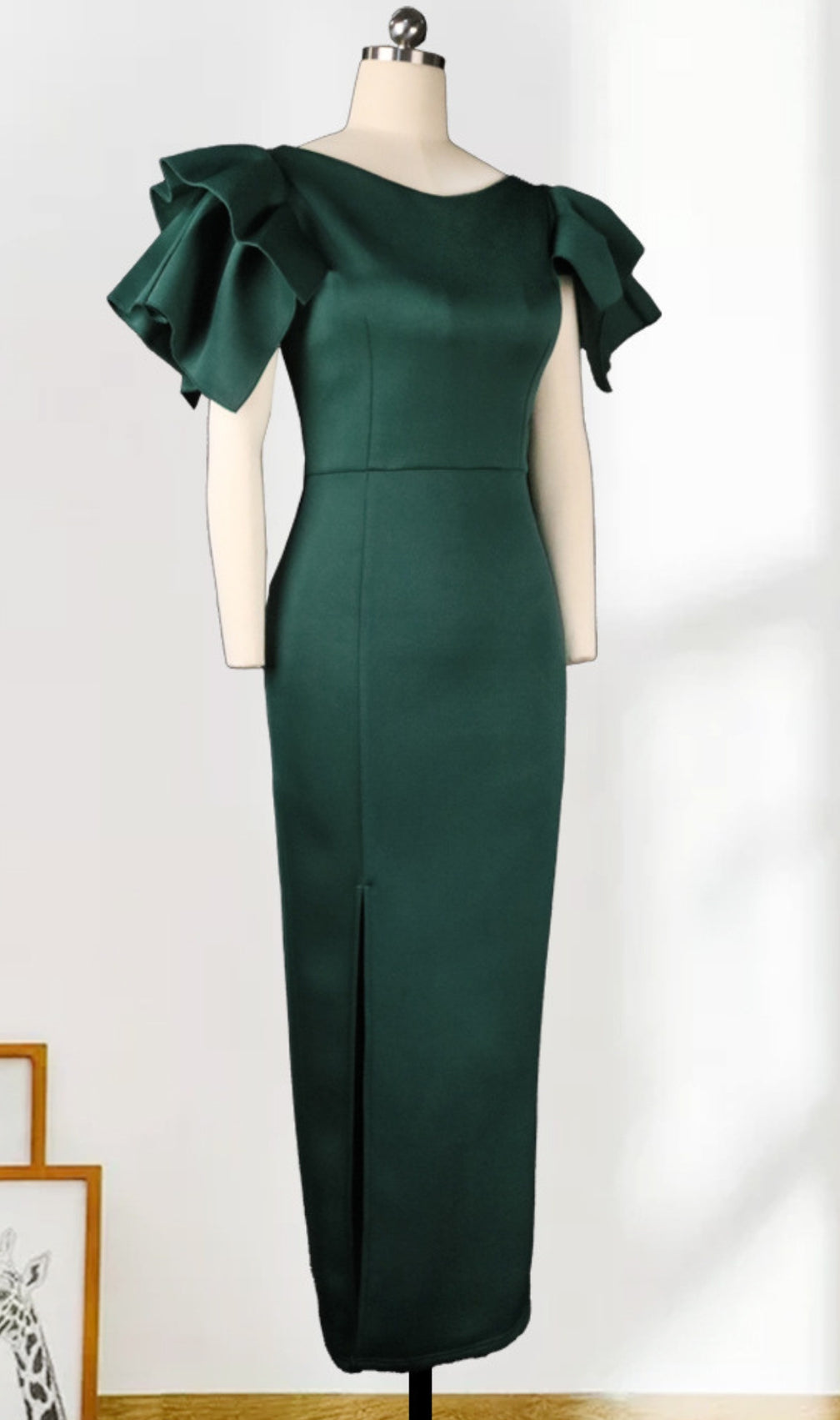 Badu Green Ruffle Slit Maxi Dress