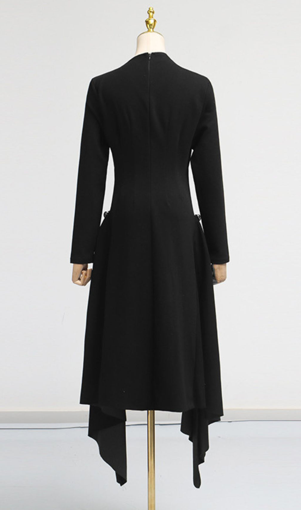 Johnna Emerald Green Asymmetrical Midi Dress - Long Sleeve Sophistication