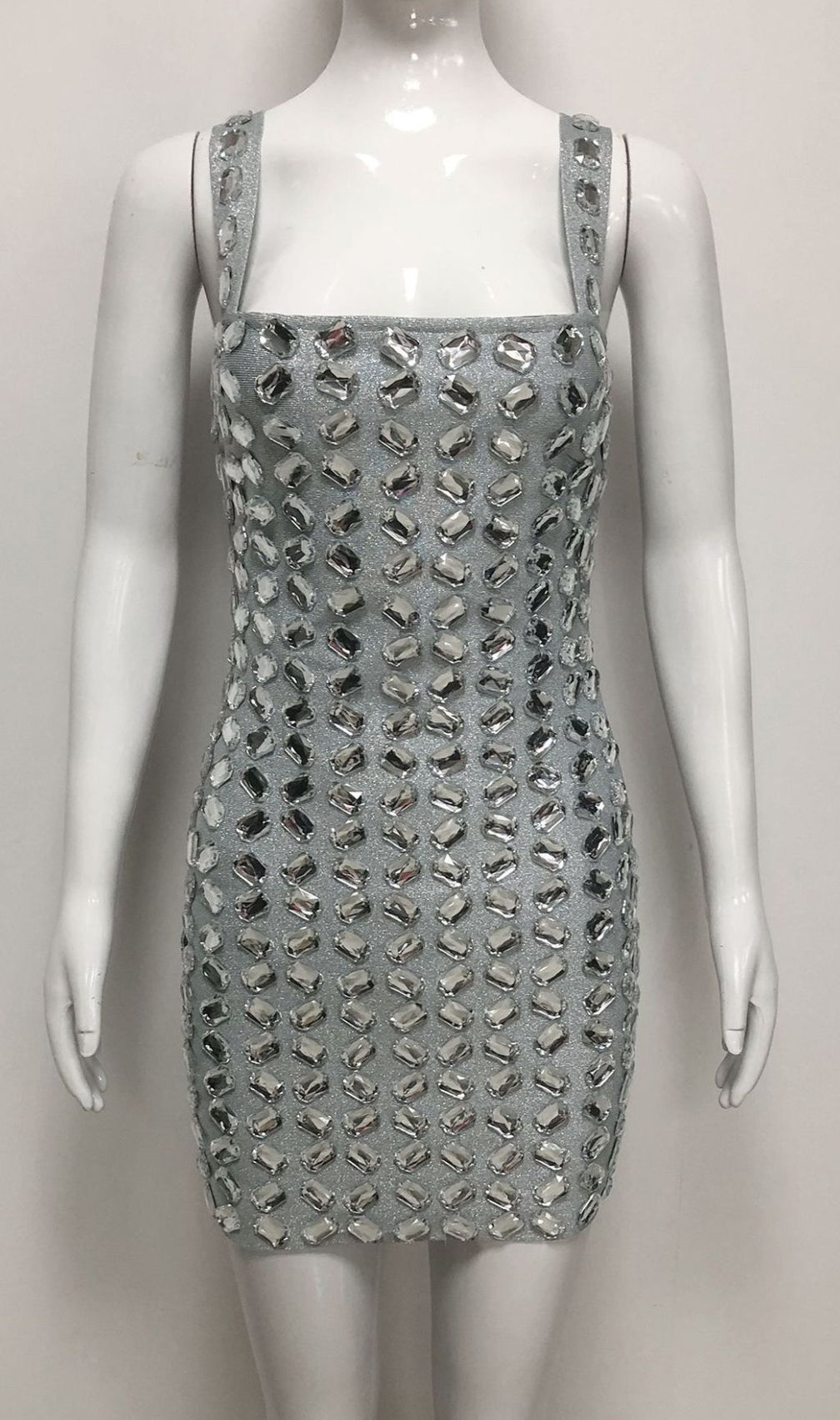 Isabeau Dazzling Grey Rhinestone Strappy Mini Dress - Sparkle & Glam