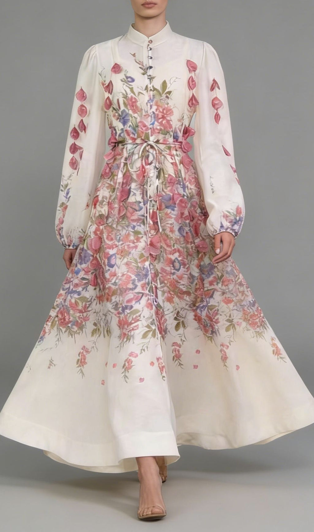 Kartier Elegant Floral Long Sleeve Maxi Dress - Romantic Garden Bloom