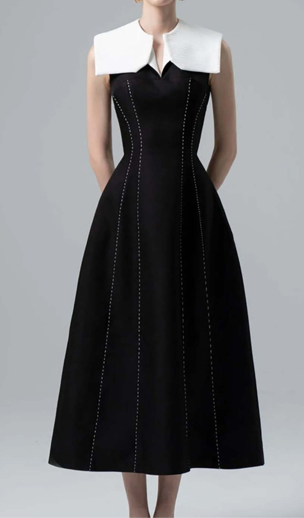 Stitching A Line Midi Dress In Black