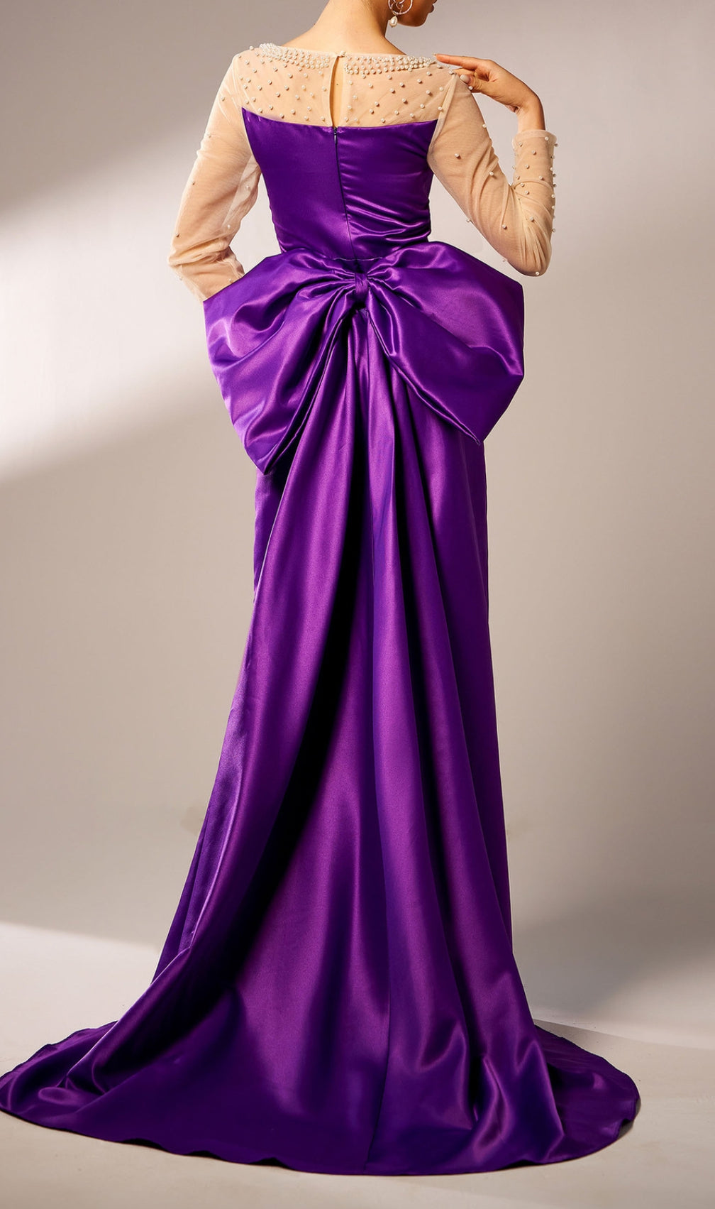 Cawny Purple Bow Long Sleeve Maxi Dress