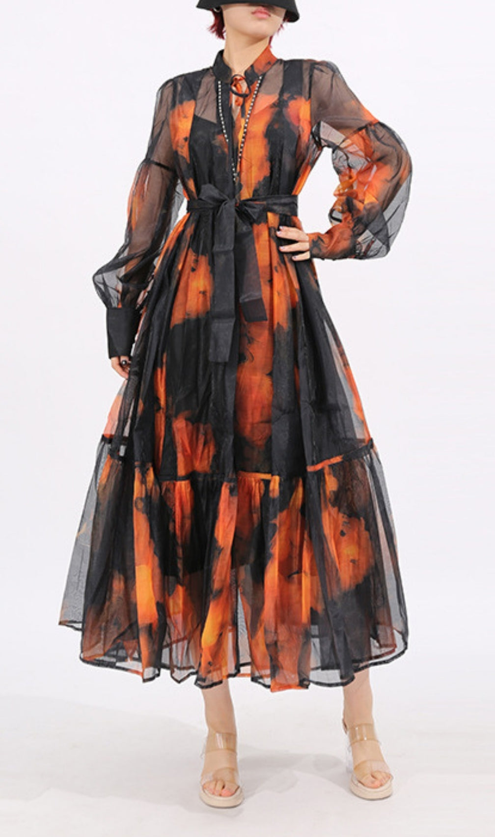 Fumiko Printed Long Sleeve Midi Dress