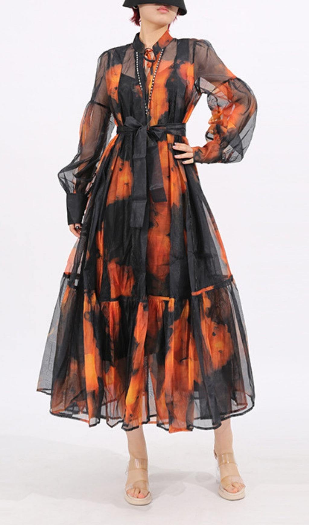 Fumiko Printed Long Sleeve Midi Dress