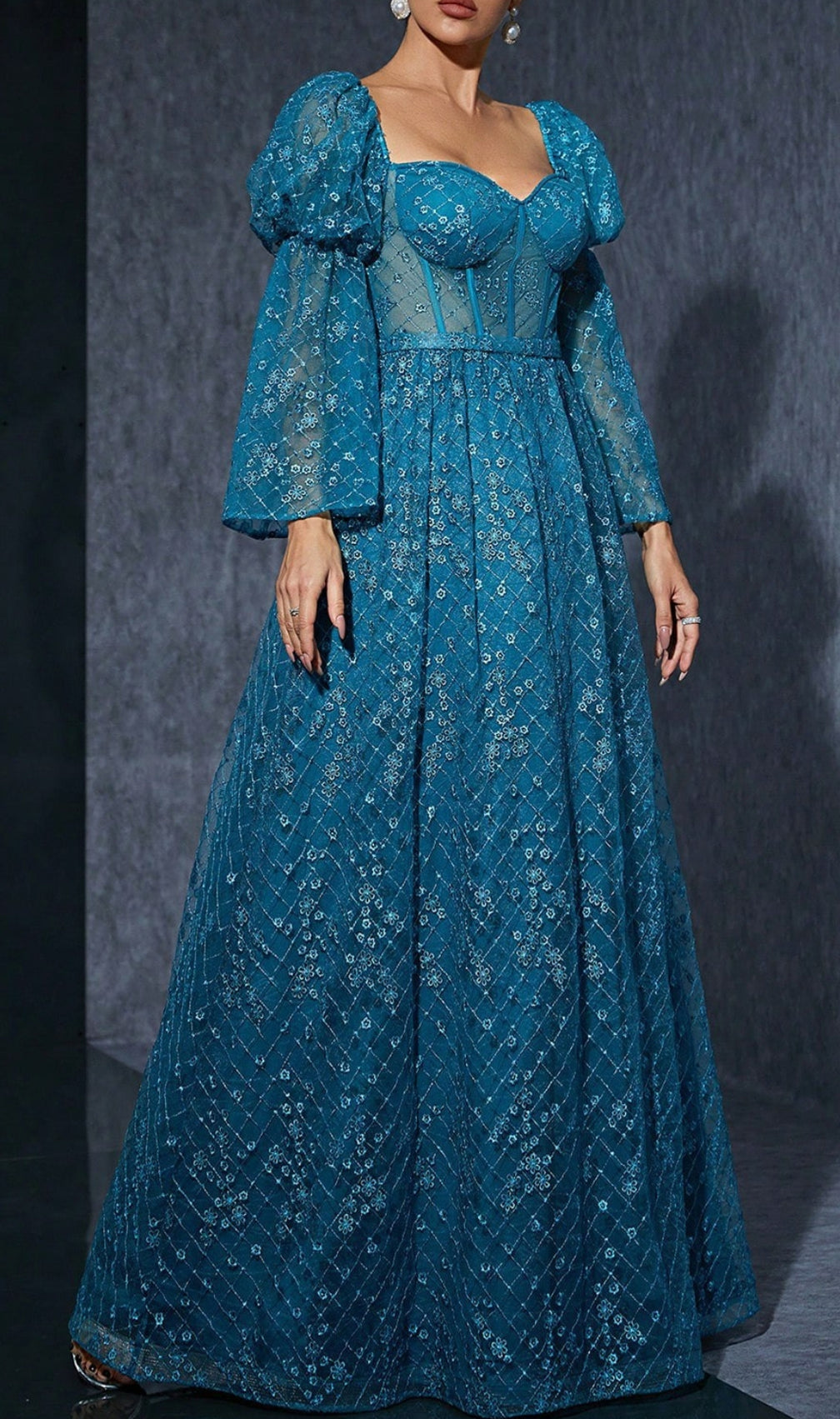 Dita Blue Corset Floral Embroidery Maxi Dress