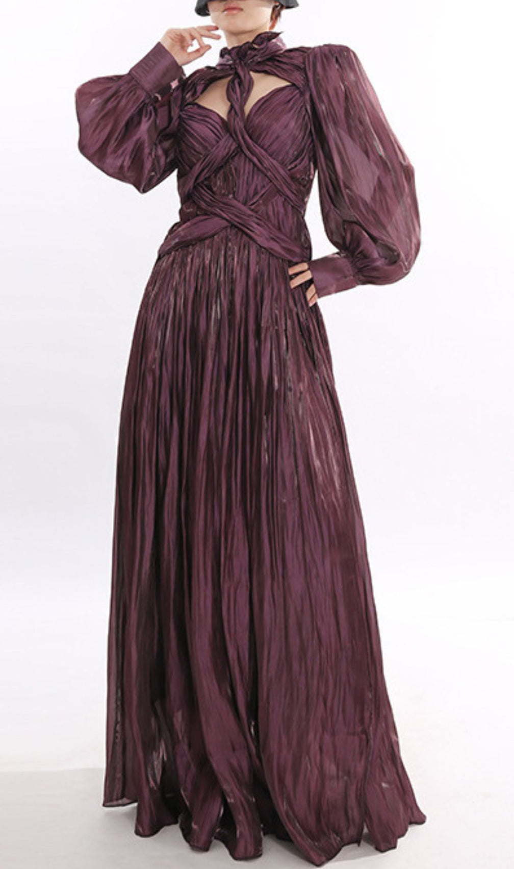 Bauer Regal Plum Maxi Dress | Statement Balloon Sleeves & Twisted Bodice Gown