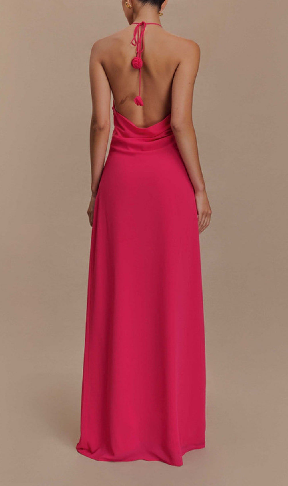 Eun Rose Red Halter Flower Maxi Dress