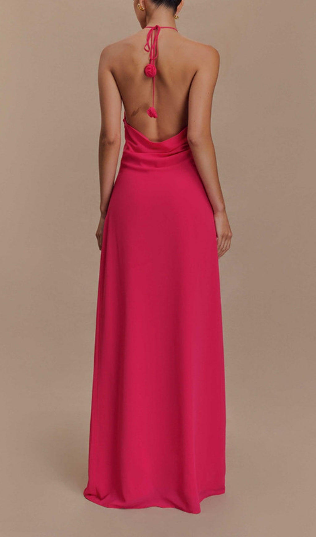 Eun Rose Red Halter Flower Maxi Dress