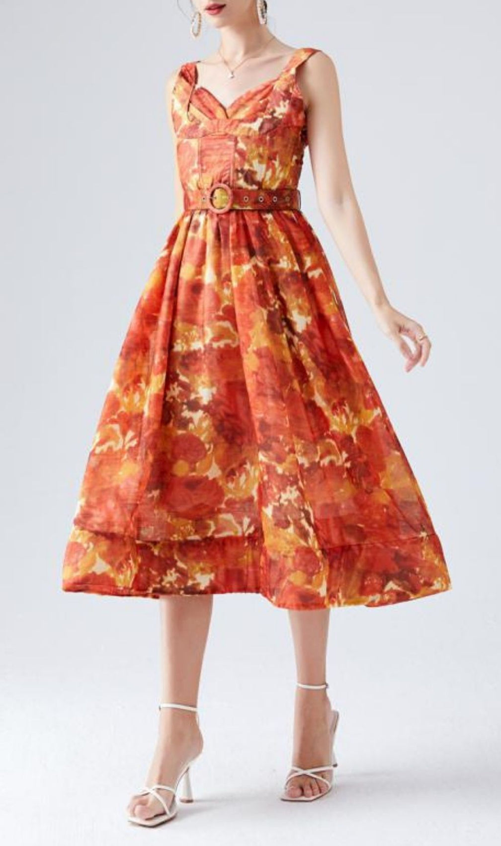 Kamana Sunset Bloom Midi Dress - Vibrant Bohemian Chic for Women