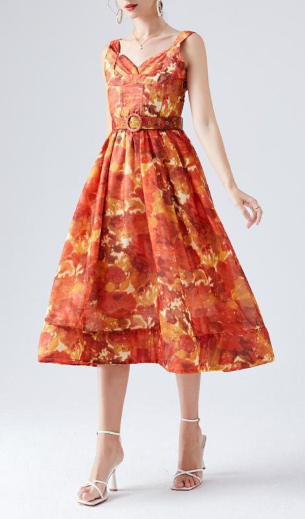 Kamana Sunset Bloom Midi Dress - Vibrant Bohemian Chic for Women