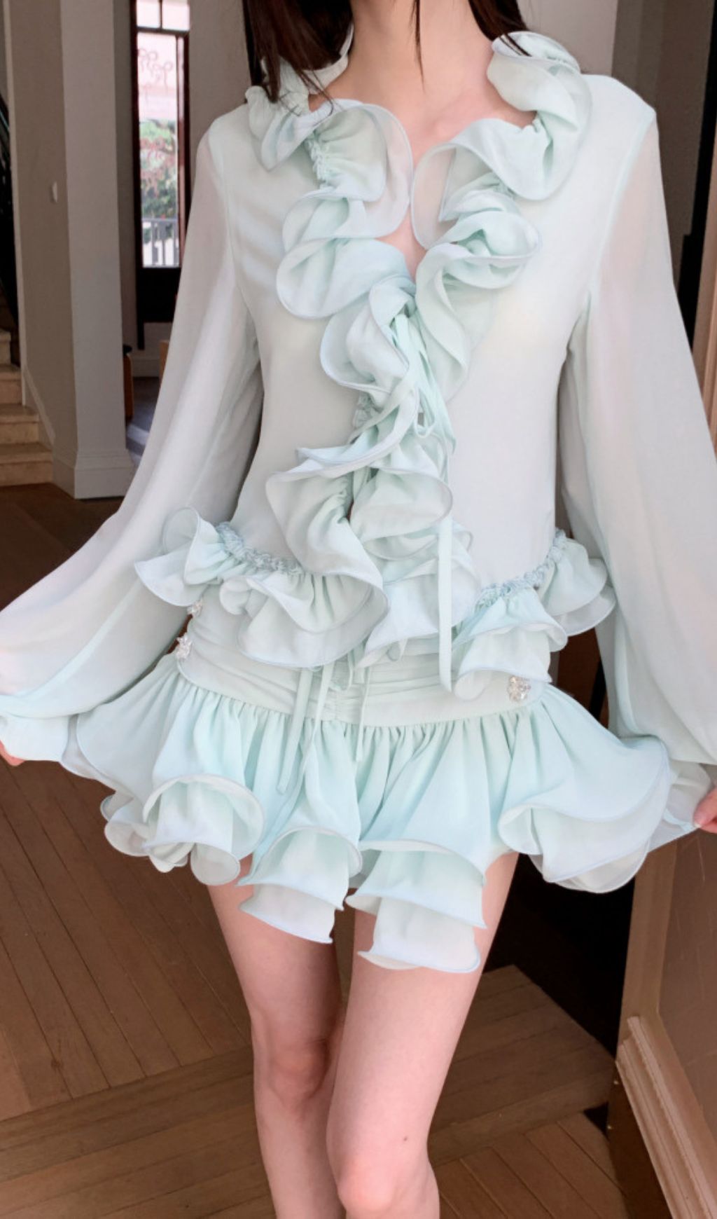 Fayola Green Ruffle Two-Piece Set