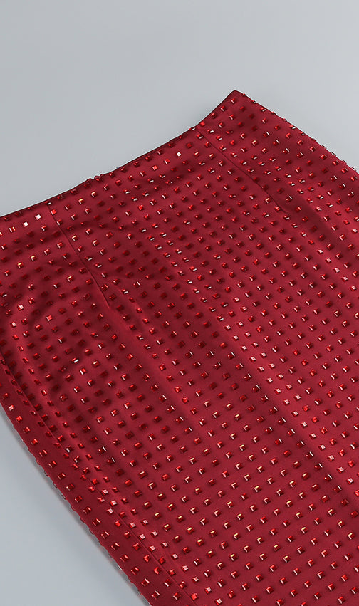 Isley Red Dazzling Embellished Strapless Corset Top & Maxi Skirt Set