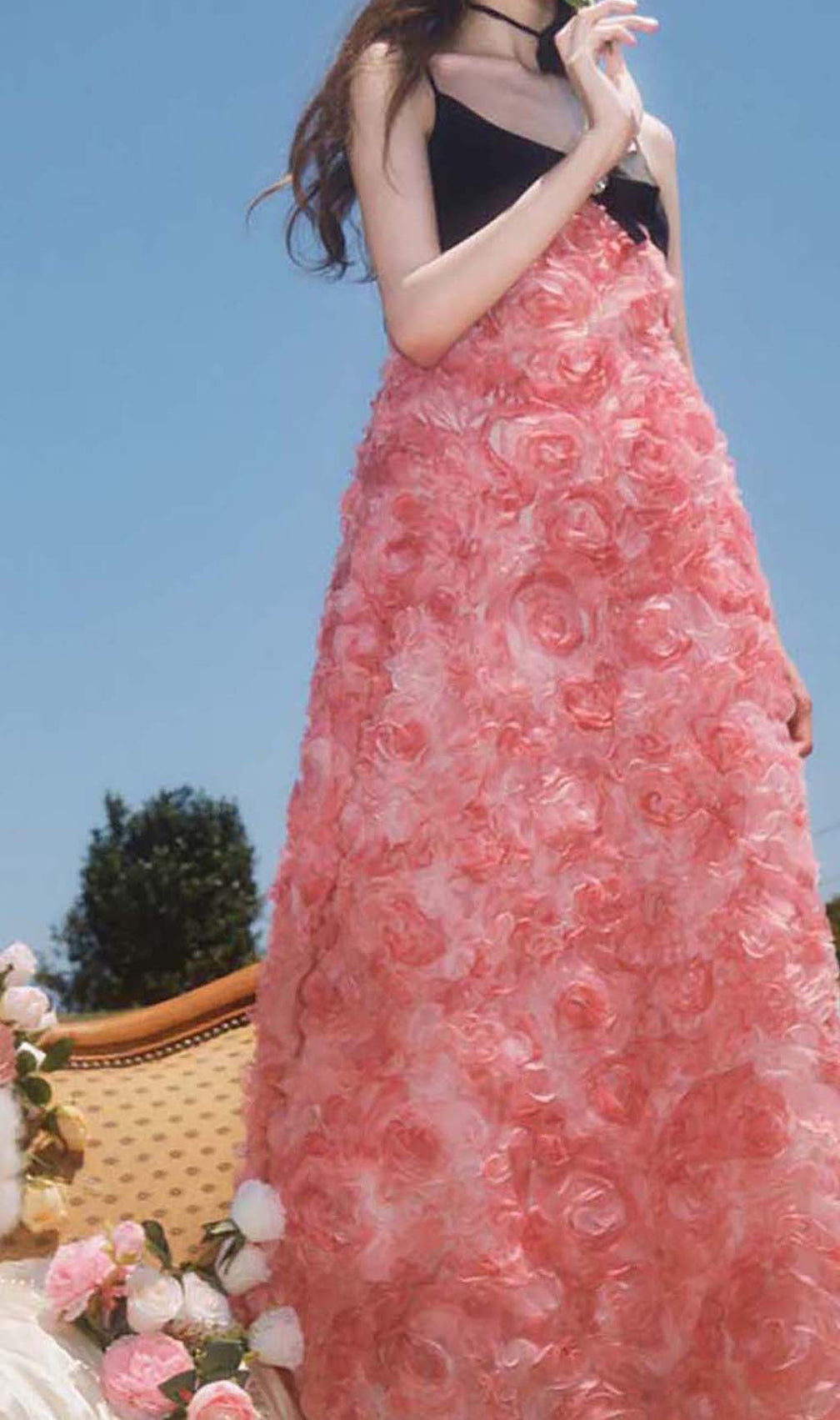 Rose Appliquéd Spaghetti Maxi Dress In Pink