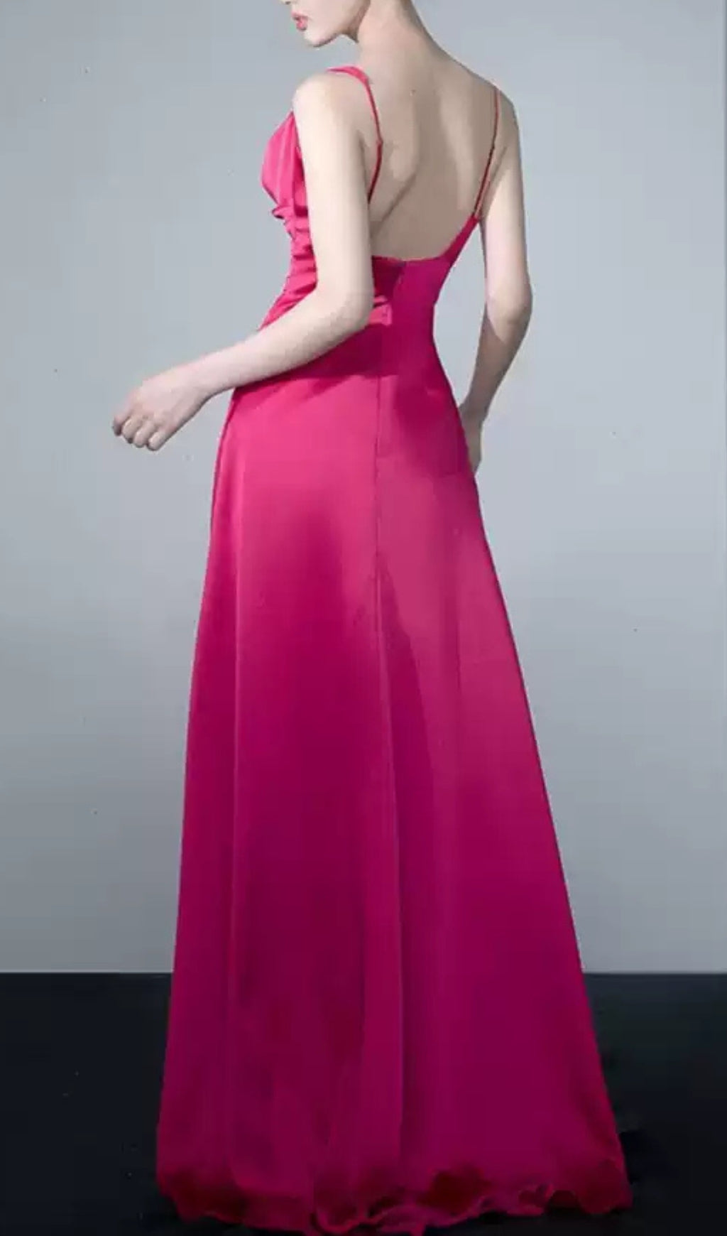 Cocheta Rose Red Ruched Satin Maxi Dress