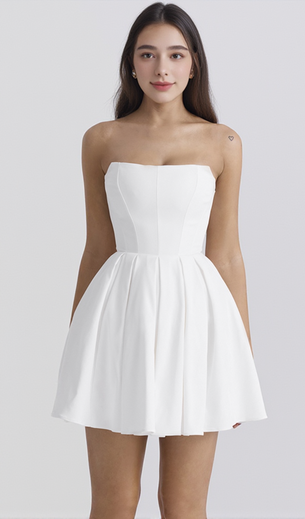 alyssa white strapless pleated mini dress