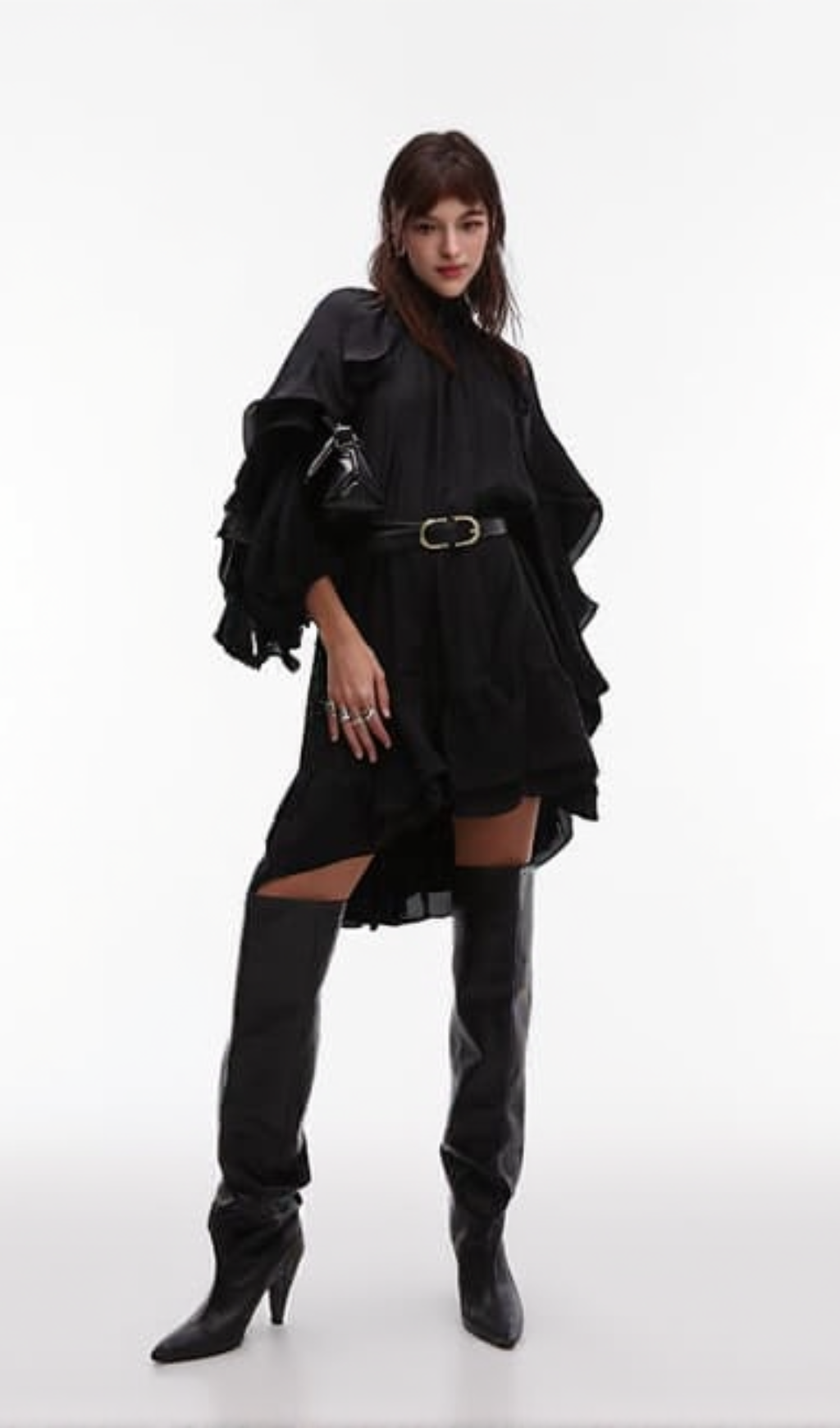 alani ruffled embellished mini dress in black