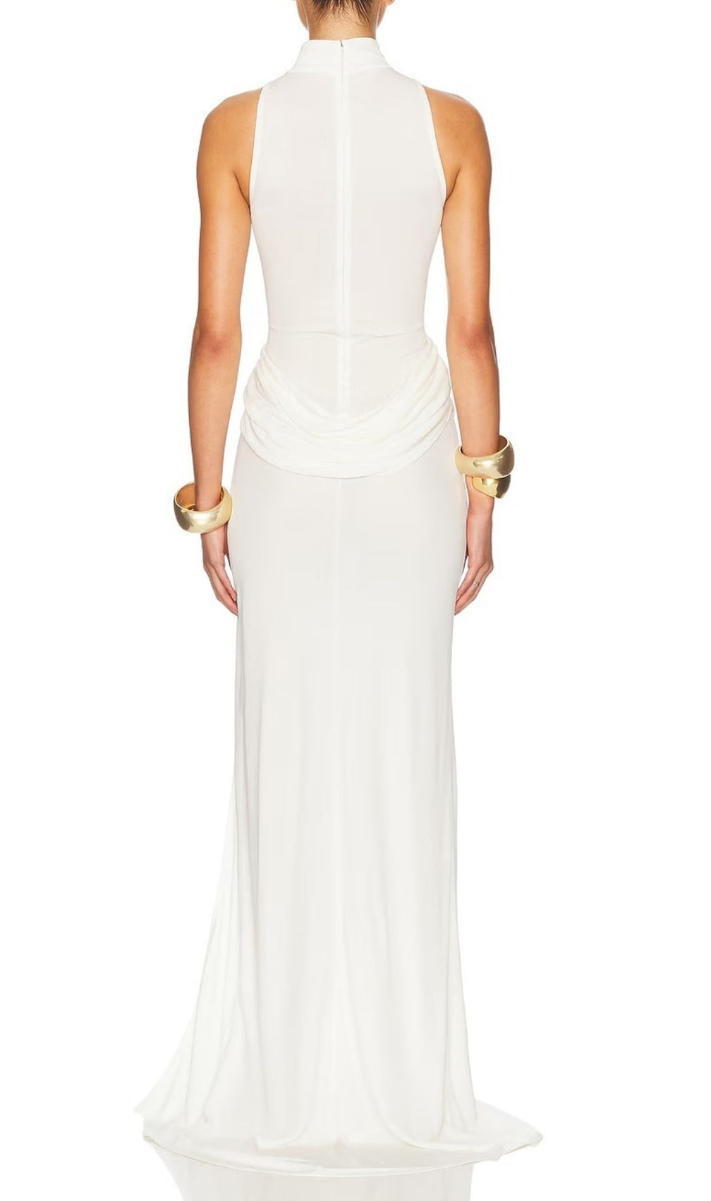Gryta White Halter Ruched Maxi Dress
