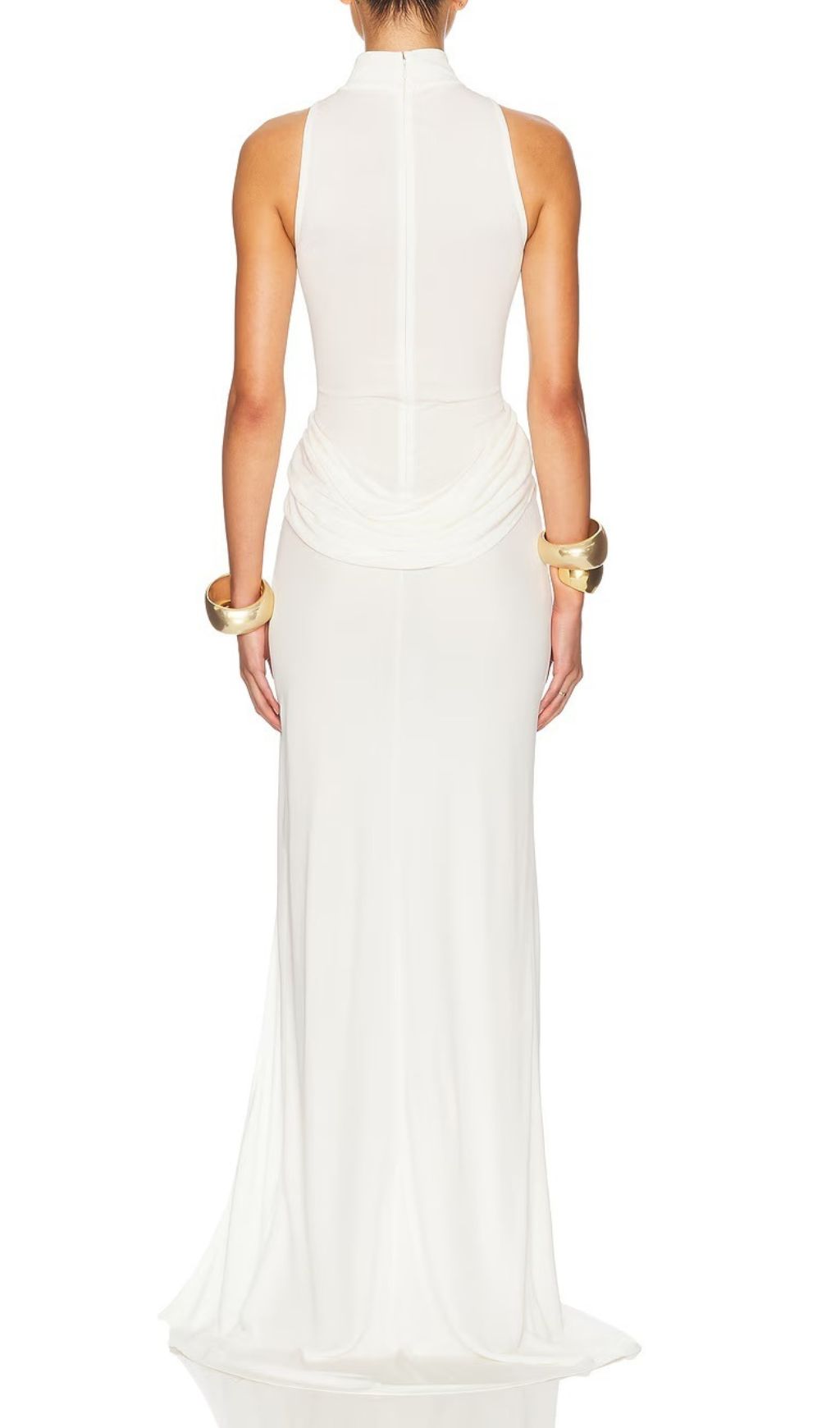 Gryta White Halter Ruched Maxi Dress