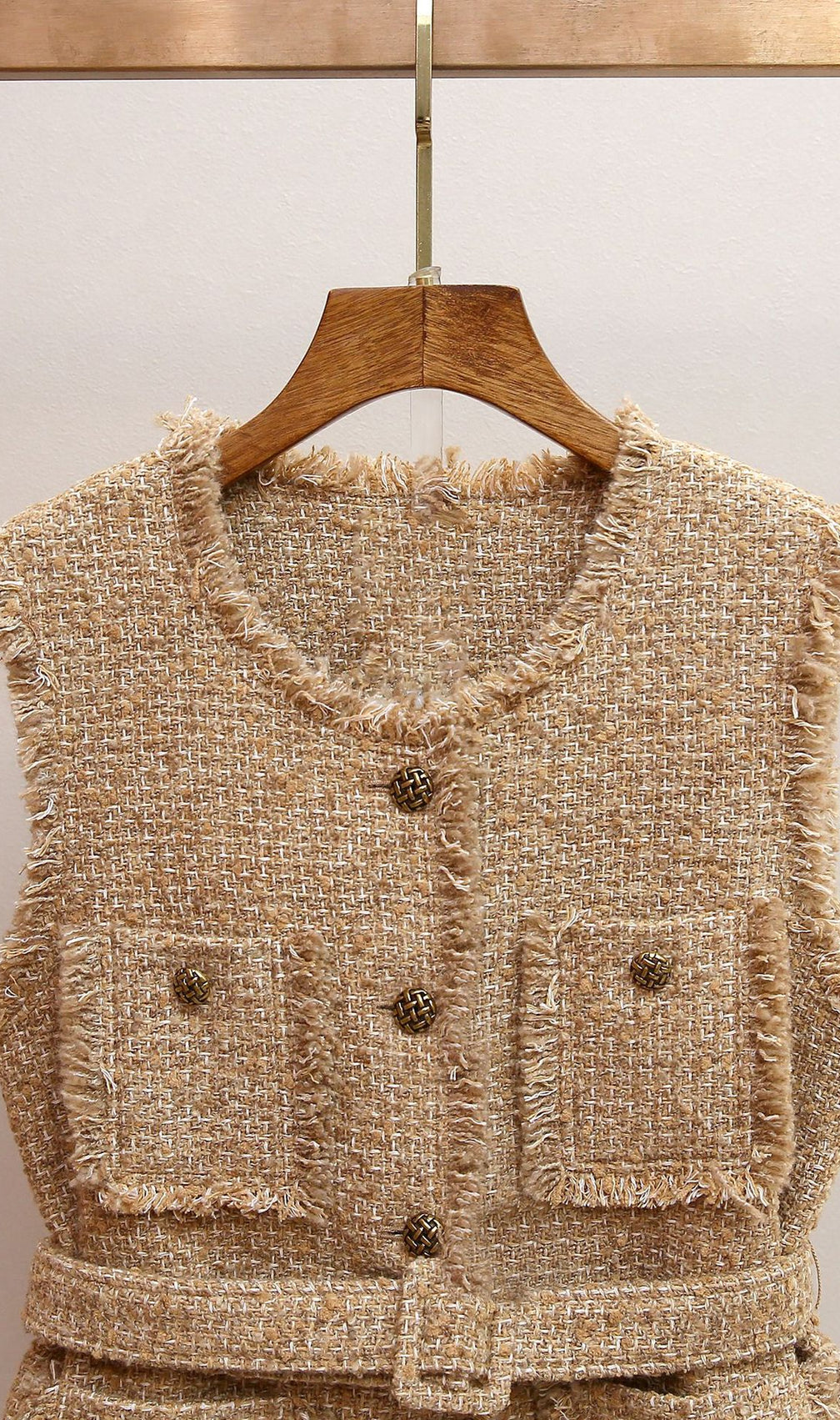 Iara Chic Tweed Belted Vest for Women | Fringed & Structured