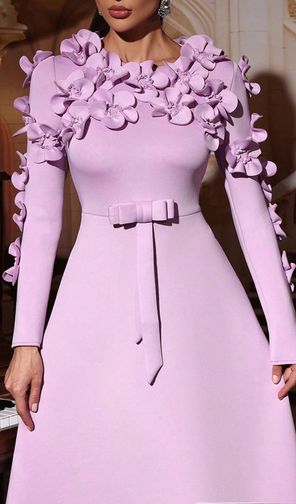 Hadia Lilac Floral Embellished Long Sleeve Maxi Dress - Elegant Occasion Gown