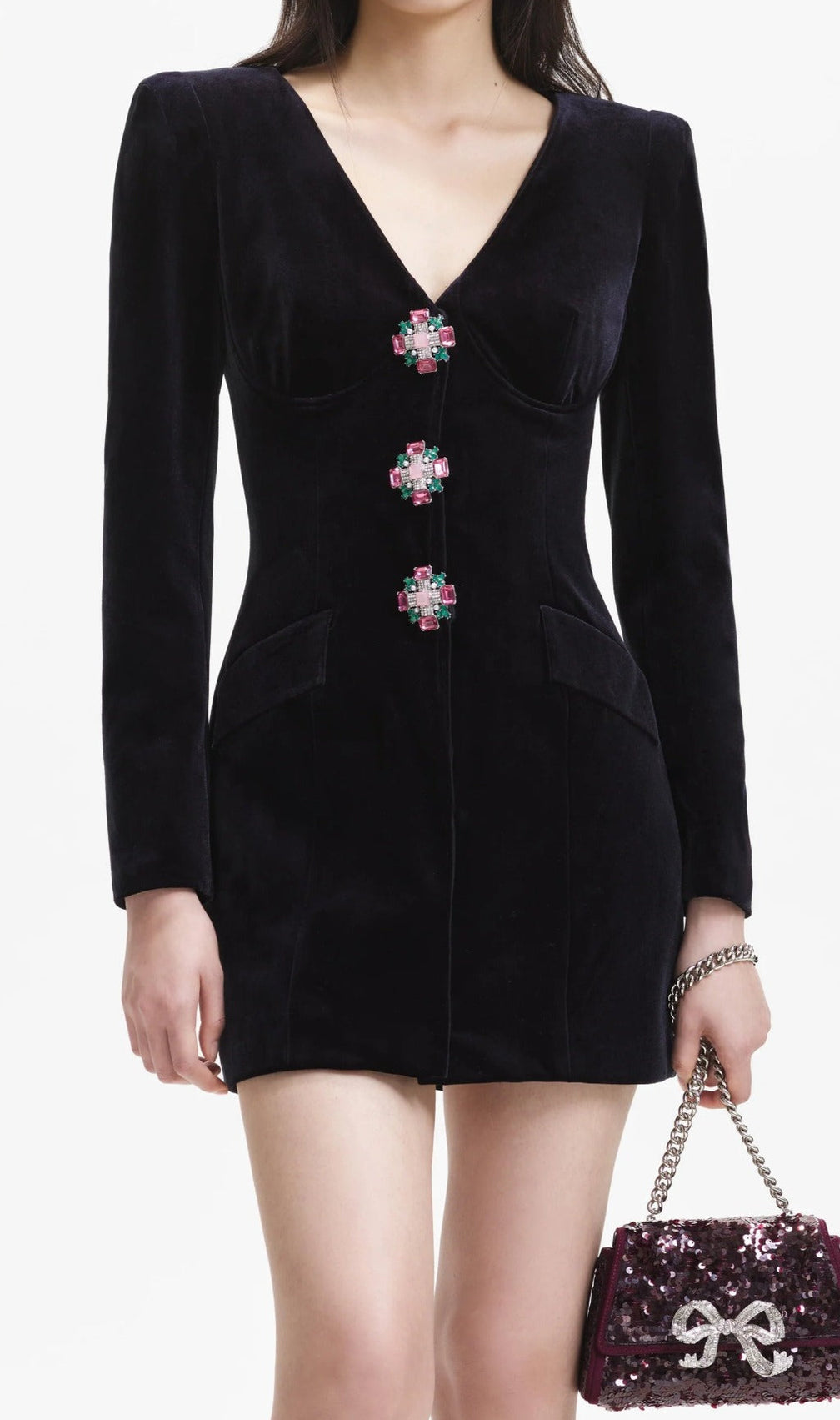 Atlee Black Velvet V-Neck Mini Dress