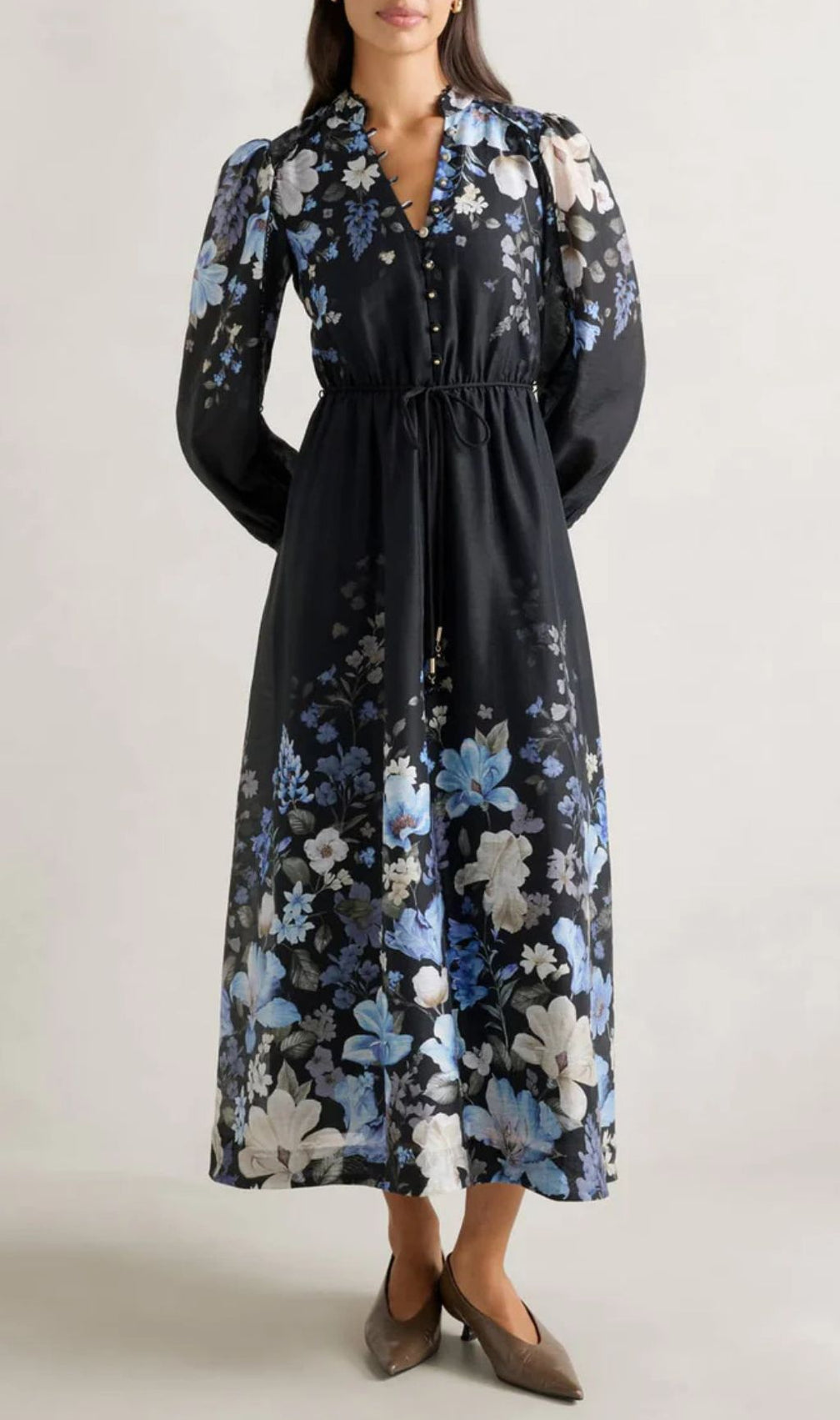 Gayatri Flower Printed Long Sleeve Midi Dress