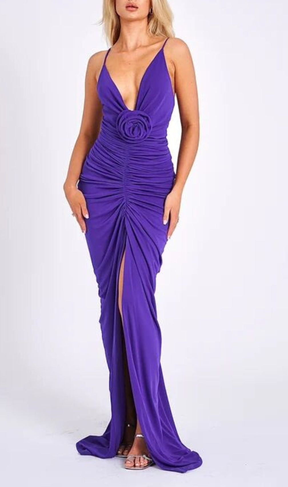 Flower-Embellished Plunge Maxi Dress In Amethyst