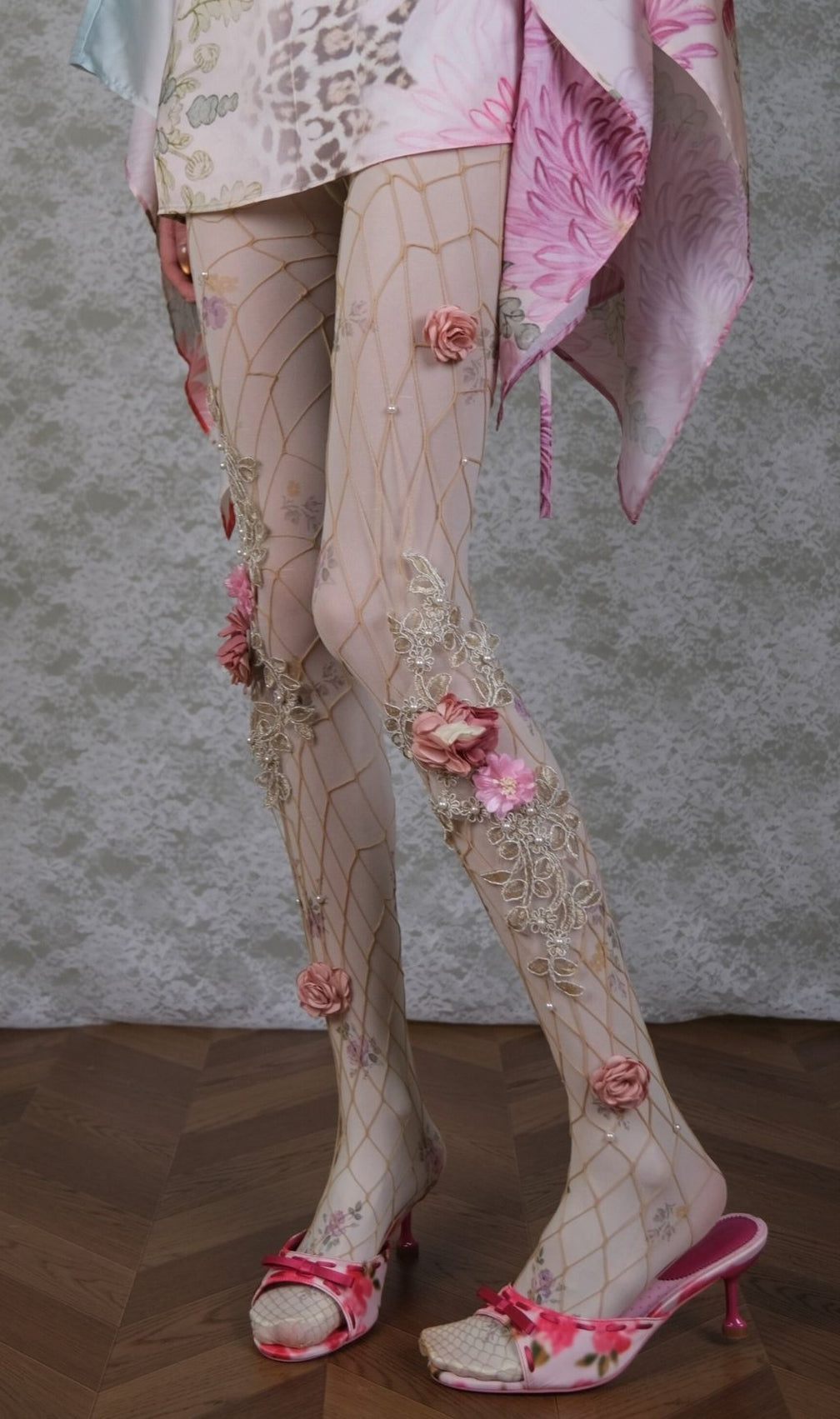 Enchanting 3D Floral & Pearl Layering Tights Set for Women