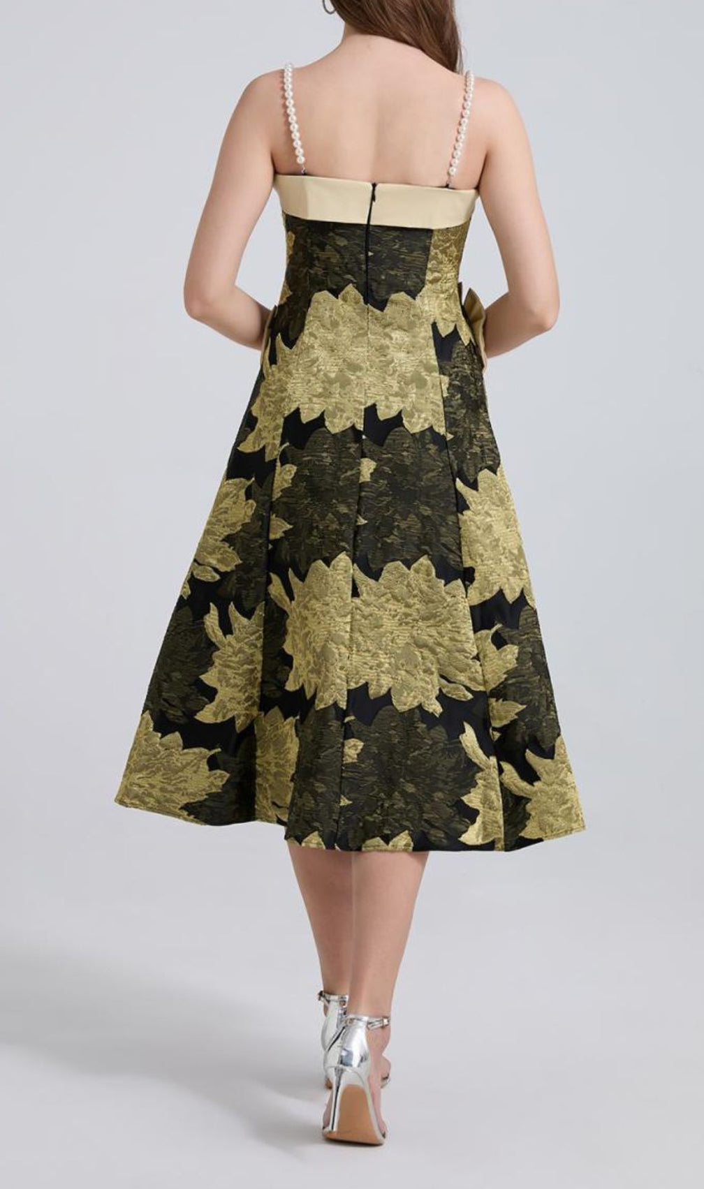 Faylinn Flower Bow Pearl Midi Dress