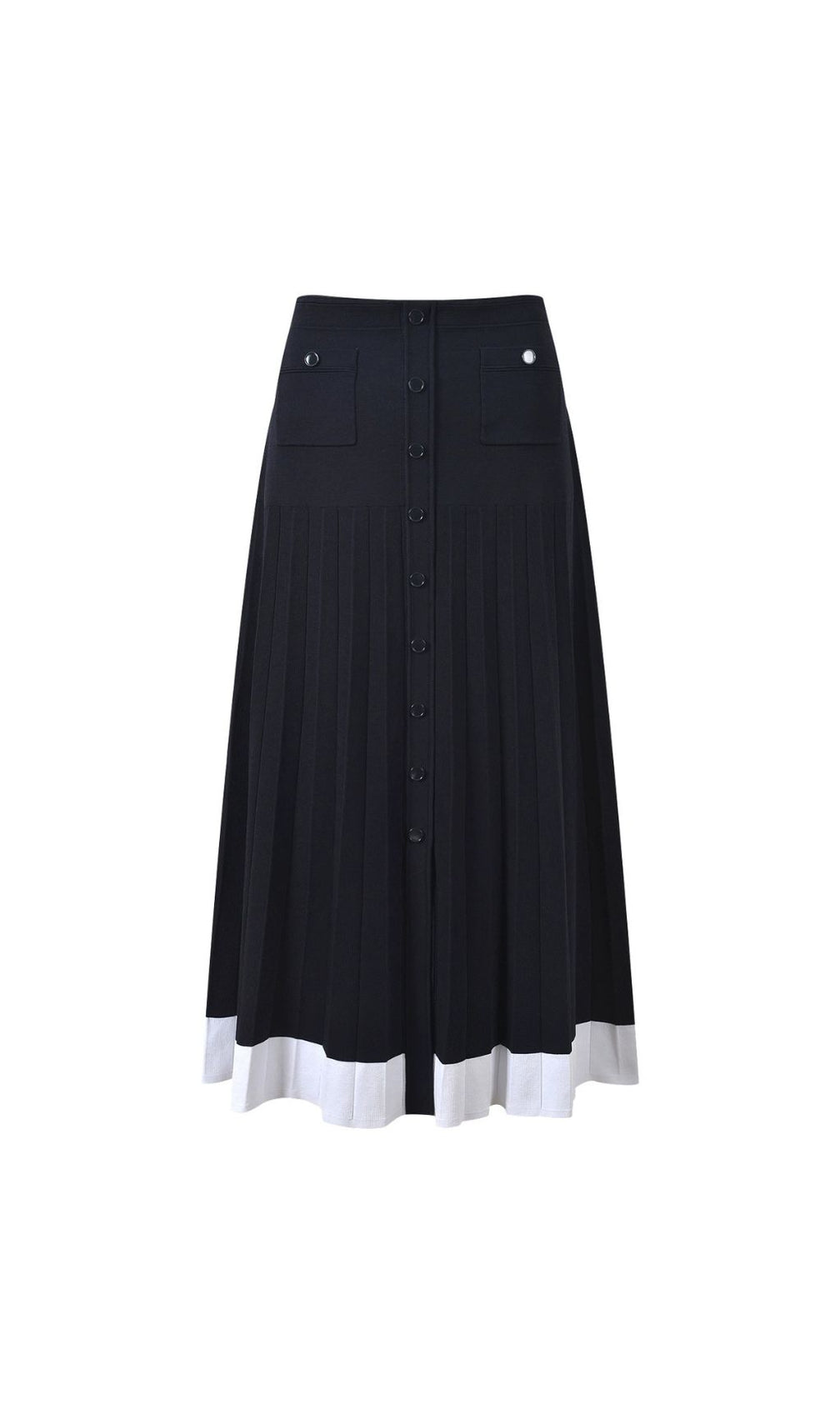 Chic Two-Piece Navy Knit Set: Cropped Vest & Pleated Maxi Skirt