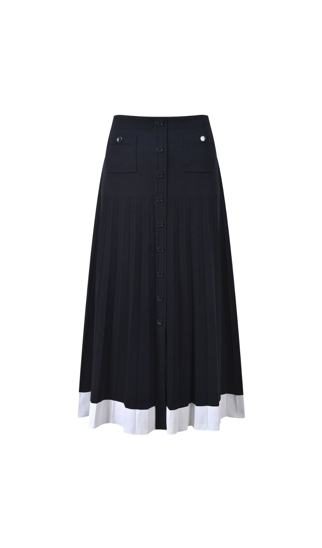 Chic Two-Piece Navy Knit Set: Cropped Vest & Pleated Maxi Skirt