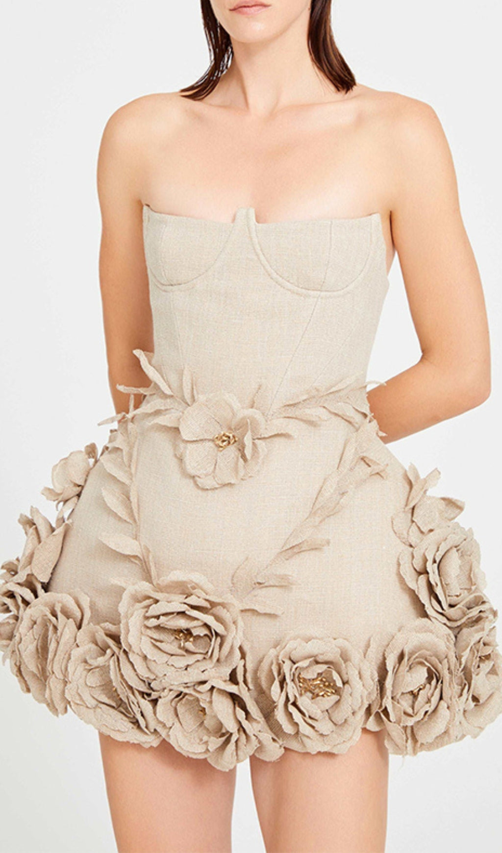 Bice Nude Strapless Bustier Flower Mini Dress