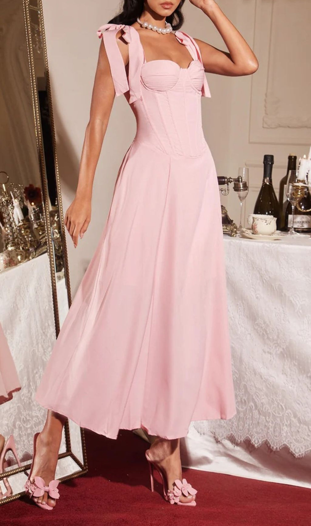 Filadelfo Romantic Blush Corset Maxi Dress
