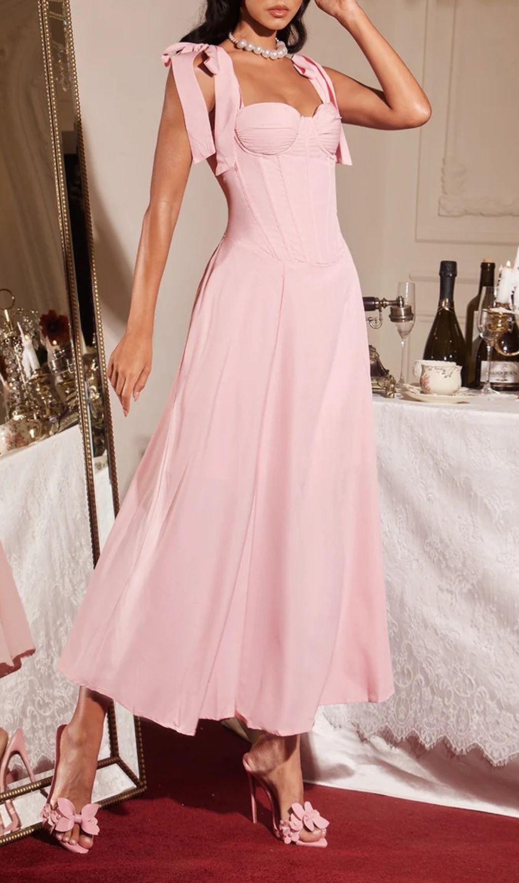 Filadelfo Romantic Blush Corset Maxi Dress