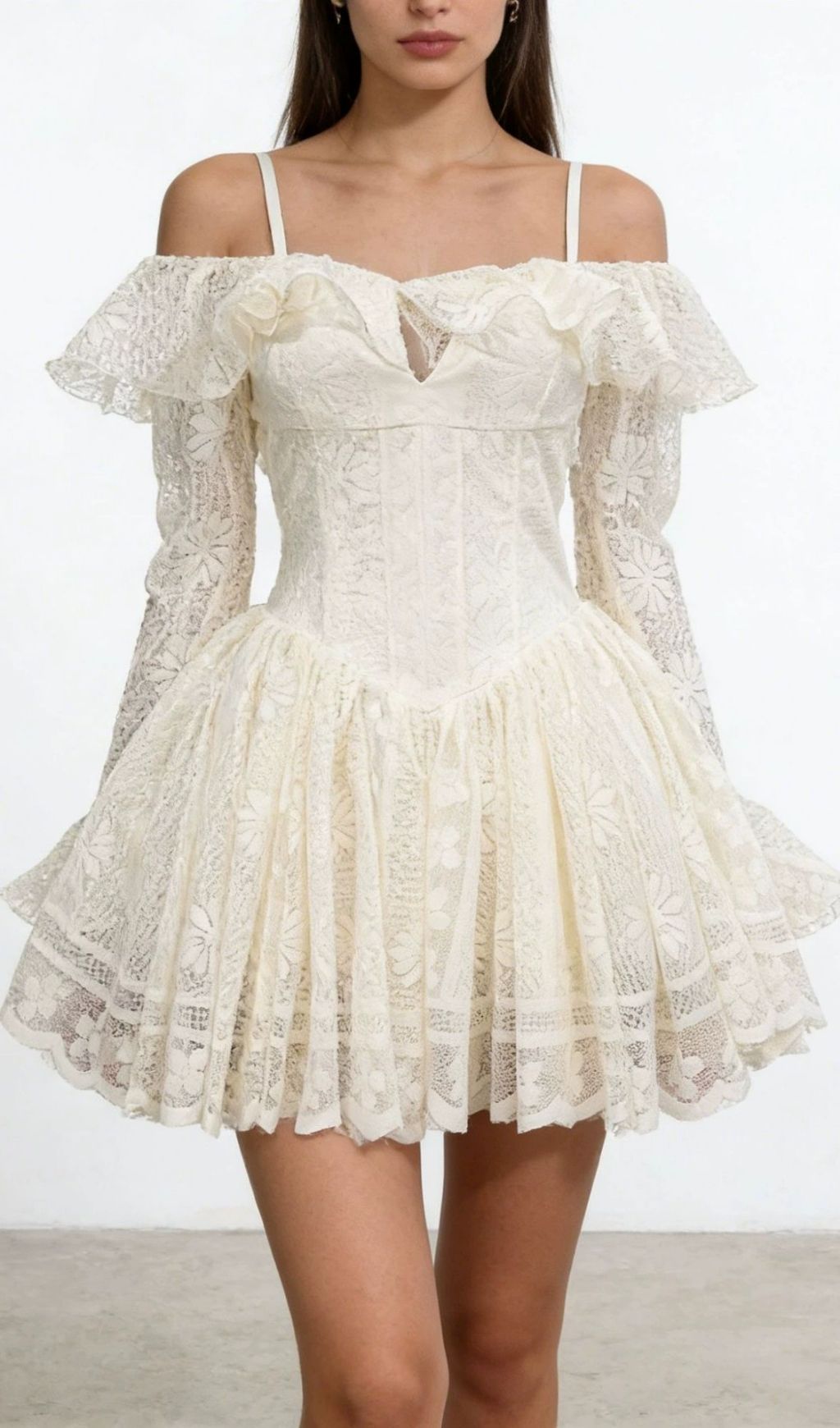 Kestrel Elegant Lace Off-Shoulder Mini Dress | Long Sleeve & Flirty Chic