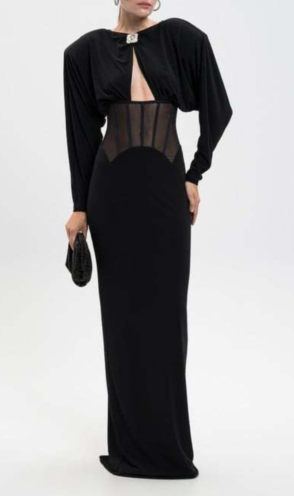 Inara Black Long Sleeve Corset Maxi Dress