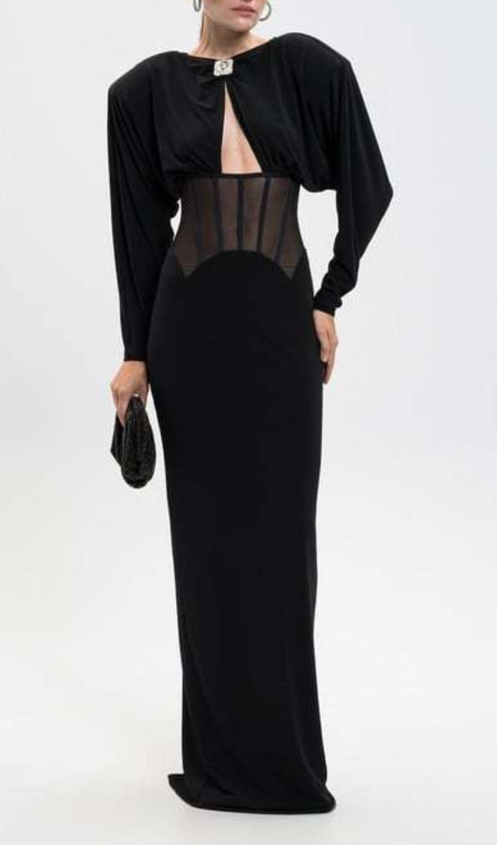 Inara Black Long Sleeve Corset Maxi Dress